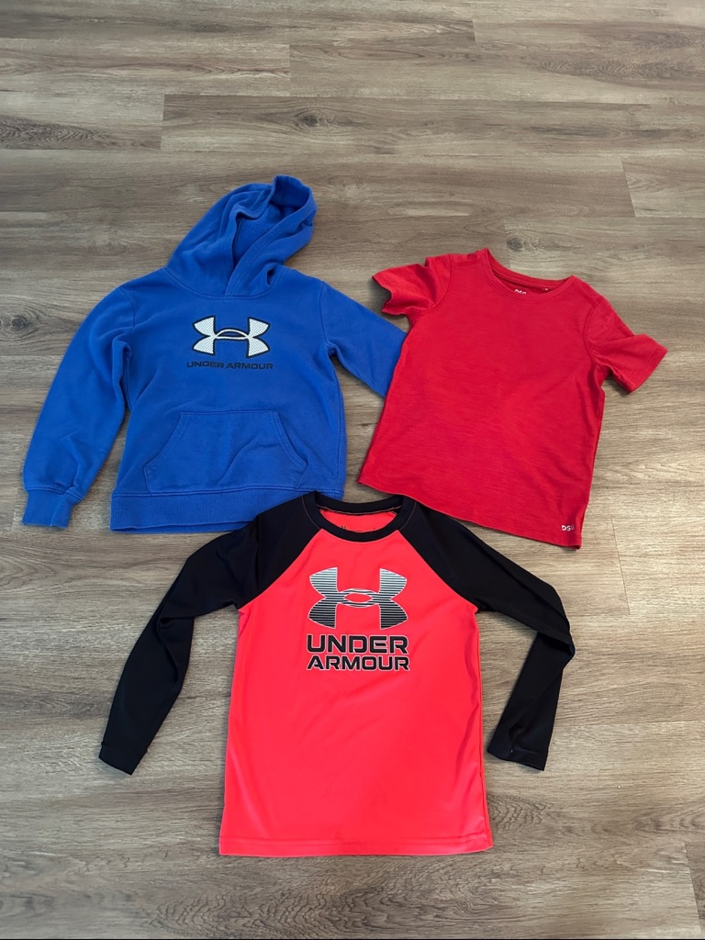 Under Armour Kids Blue Hoodie, Red Tee & Red/Black Long Sleeve Top